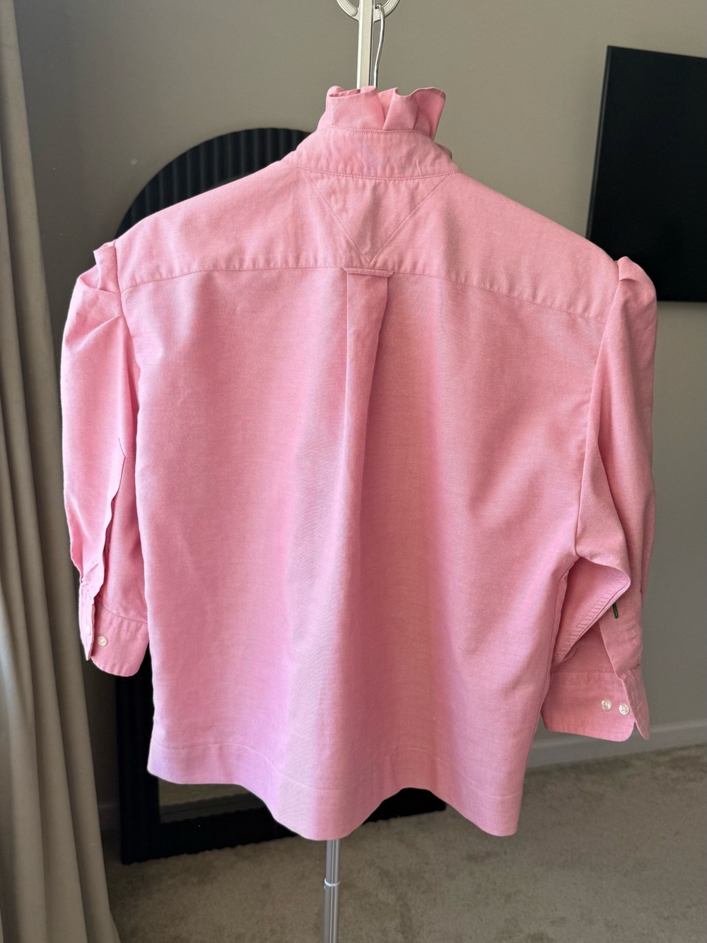 Memorial Day & 4th of July Pink Ruffle Collar Upcycled Shirt - Picture 4 of 15